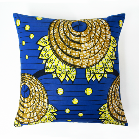 AFRICAN PRINTS REMOVABLE PILLOW COVER + INSERT 18x18"-Bleu