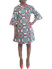 African Print Dress with bell sleeves blue color