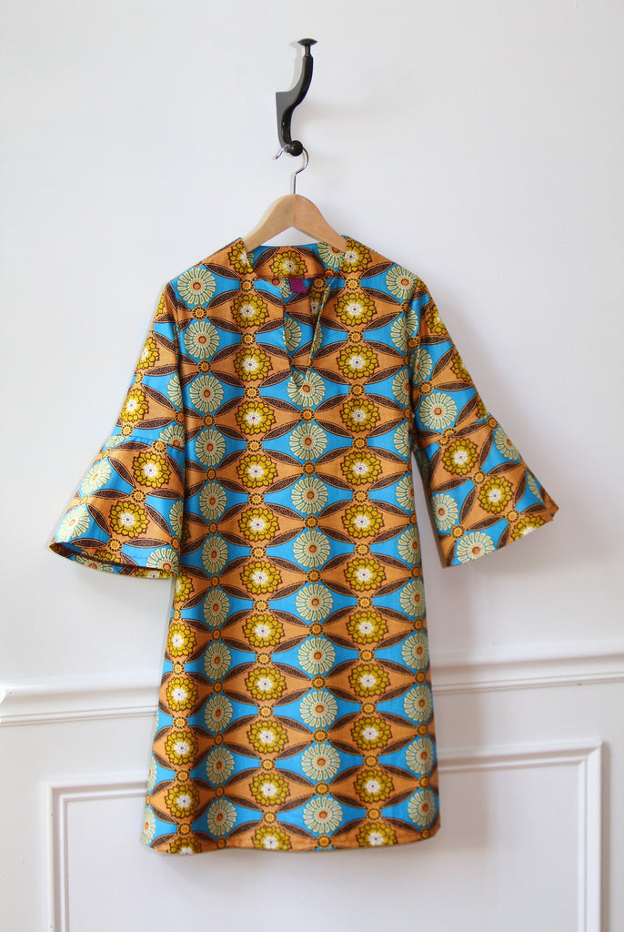African Print Dress with pretty Bell Sleeves