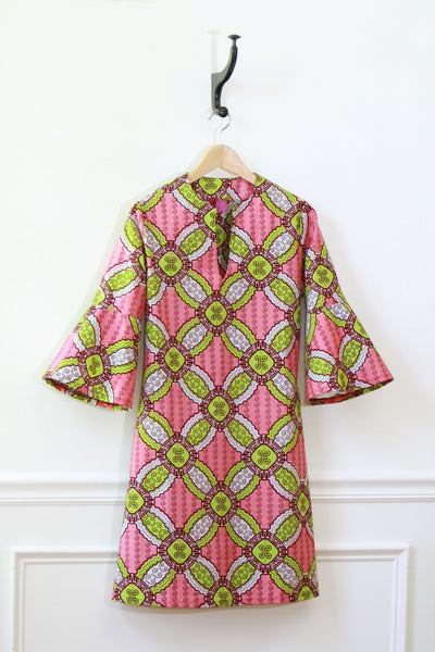 African Print Dress with bell sleeves - Aya Dress- Cassis
