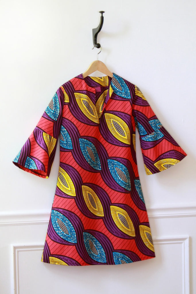 African Print Dress - Aya Dress Back- Fraise
