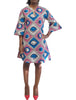African Print Dress with bell sleeves in blue prints